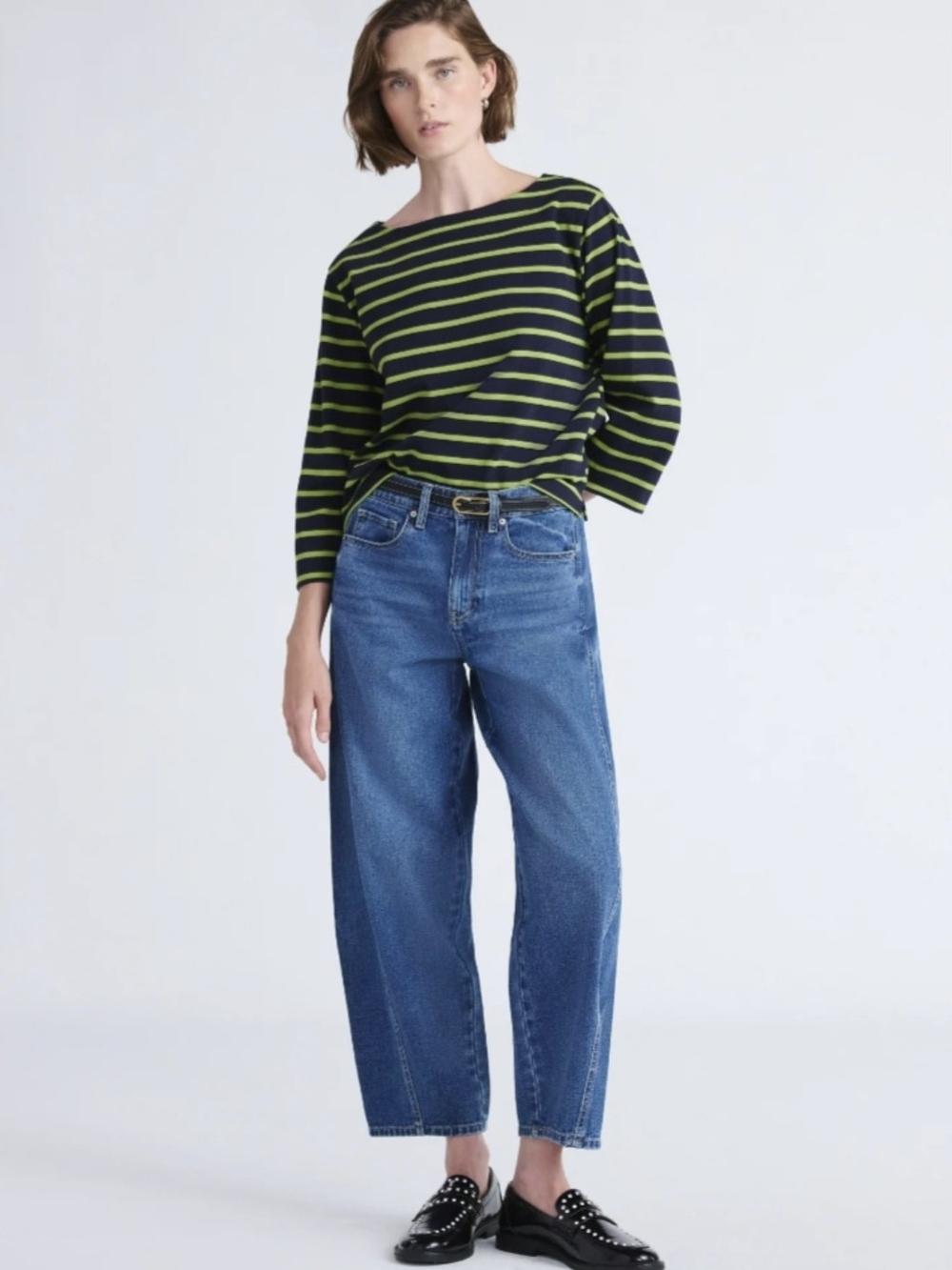 Free Assembly womens top striped 3/4 sleeve boat neck 100% cotton M